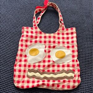 Red Checkered Tote Bag with Breakfast Face